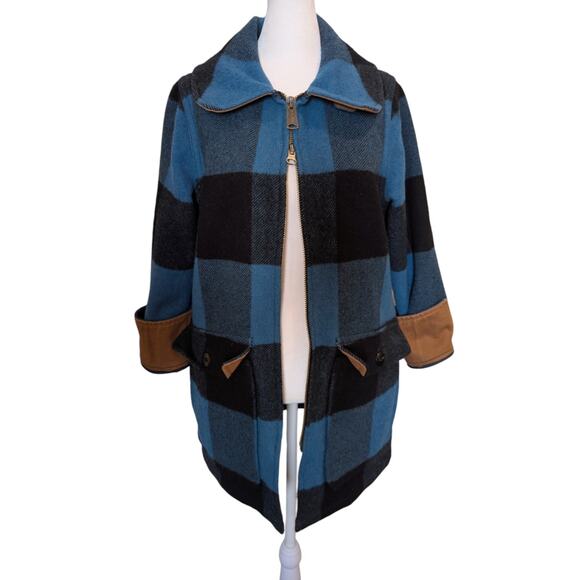 Woolrich Blue Wool Buffalo Plaid Fall Winter Coat Small - Picture 1 of 8